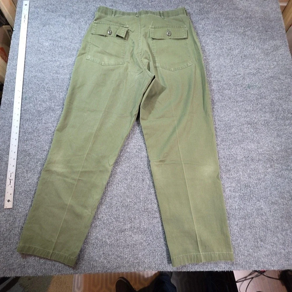 Chino Pants Mens 34x29 Green Canvas Workwear Straight Leg Khakis Pockets Casual